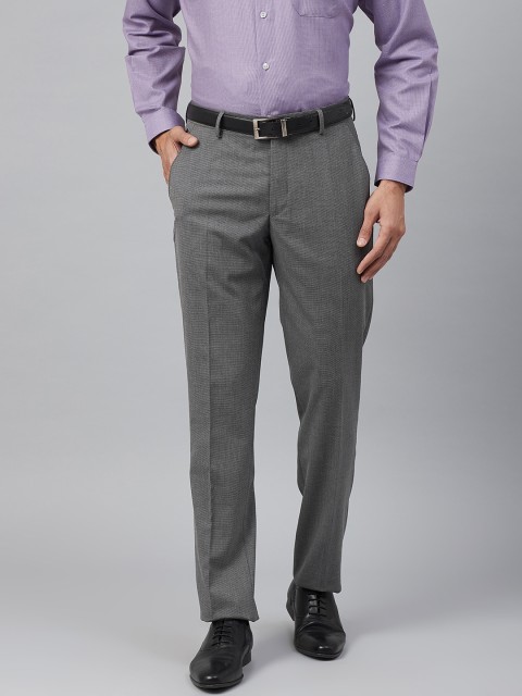 

Louis Philippe Men Grey Slim Fit Self Design Formal Trousers