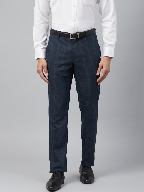 

Louis Philippe Men Navy Blue Slim Fit Checked Formal Trousers