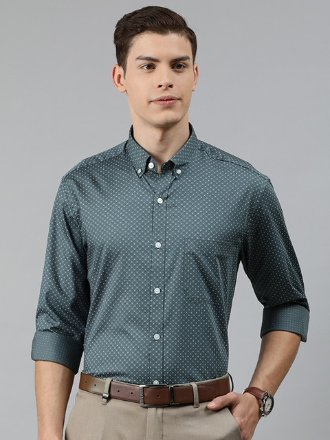 

Louis Philippe Men Teal Blue & Sea Green Slim Fit Printed Formal Shirt