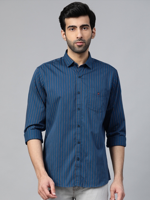 

Louis Philippe Sport Men Teal Blue & Grey Slim Fit Striped Casual Shirt