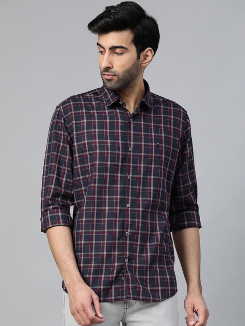 

Louis Philippe Sport Men Navy Blue & Burgundy Slim Fit Checked Casual Shirt