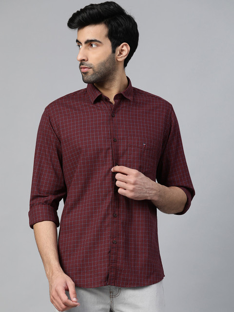 

Louis Philippe Sport Men Burgundy & Blue Slim Fit Grid Checked Casual Shirt