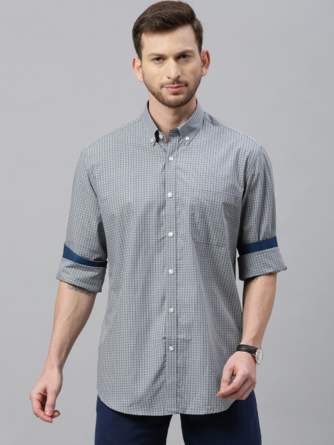 

Louis Philippe Men Blue & White Slim Fit Checked Casual Shirt
