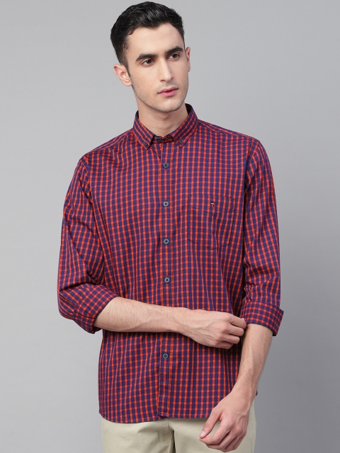

Louis Philippe Sport Men Coral Red & Navy Blue Slim Fit Checked Casual Shirt