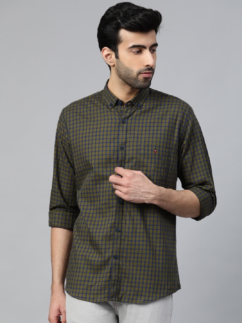 

Louis Philippe Sport Men Olive Green & Blue Slim Fit Checked Casual Shirt