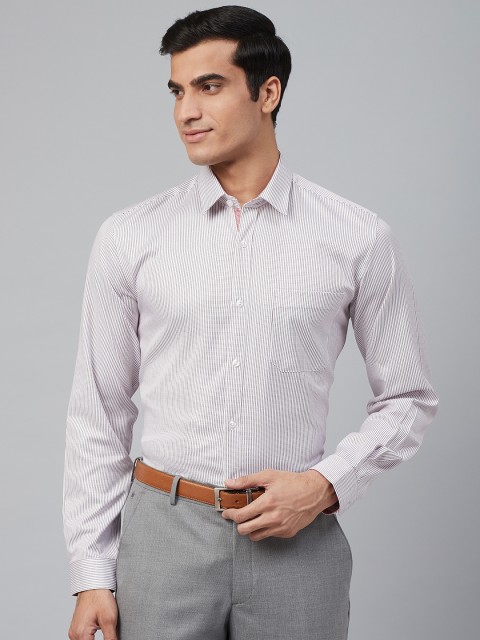 

Louis Philippe Men White & Brown Slim Fit Striped Formal Shirt