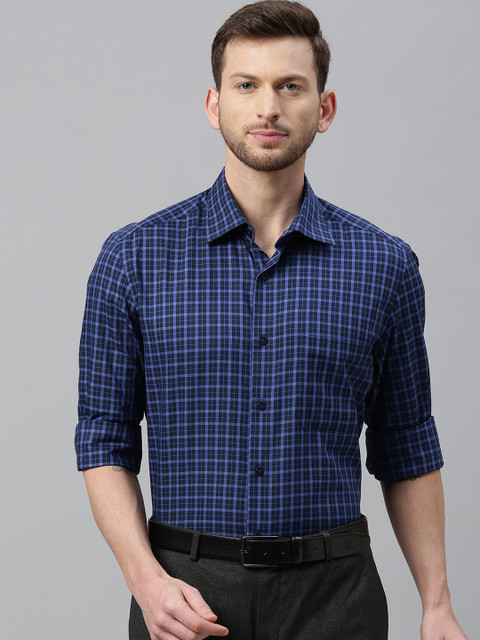 

Louis Philippe Men Blue Regular Fit Checked Formal Shirt