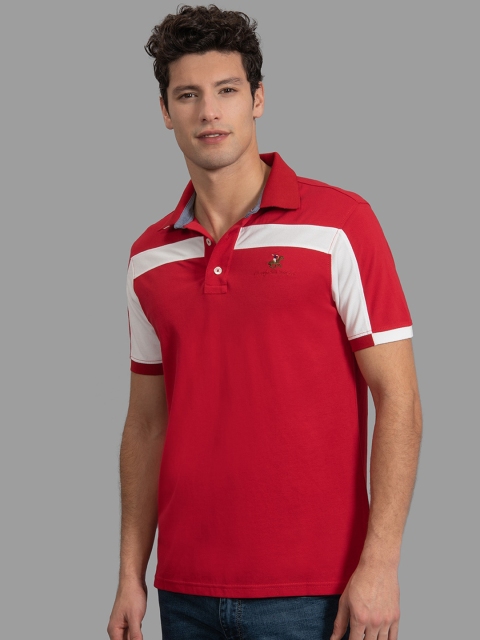 

Beverly Hills Polo Club Men Red Colourblocked Polo Collar T-shirt