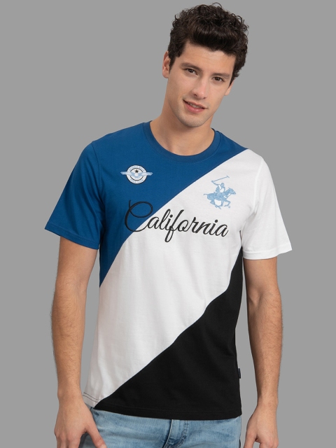 

Beverly Hills Polo Club Men Blue & White Colourblocked Round Neck T-shirt