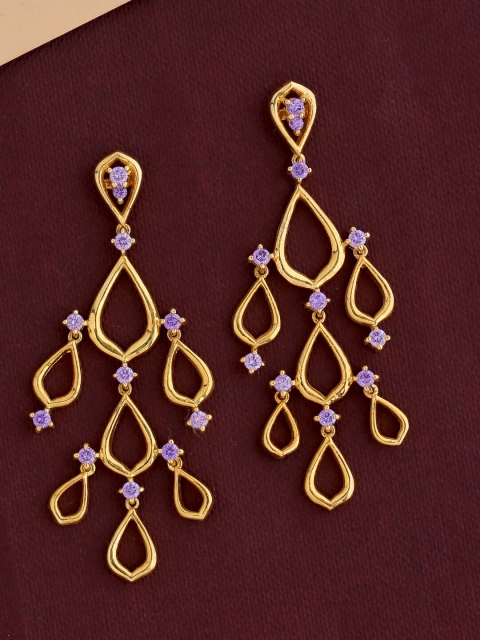 

Tistabene Purple & Gold-Toned Contemporary Drop Earrings