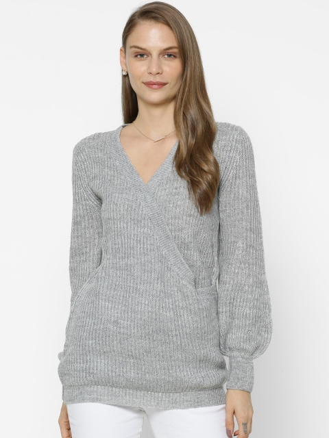 

FOREVER 21 Women Grey Self Design Pullover Sweater