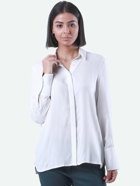 

QUA Women White Regular Fit Solid Formal Shirt
