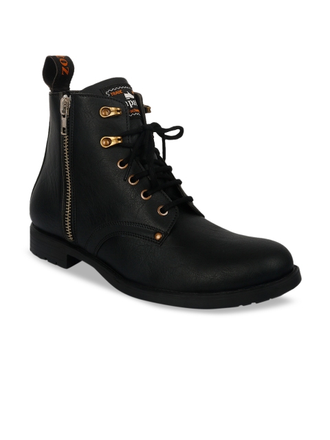 

ZAPATOZ Men Black Solid Synthetic Leather Mid-Top Flat Boots
