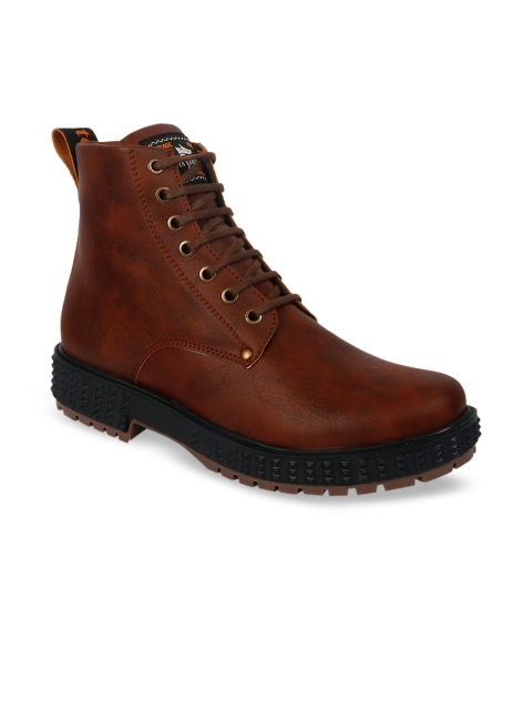 

ZAPATOZ Men Brown Solid Synthetic Leather High-Top Flat Boots