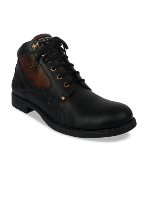 

ZAPATOZ Men Black Solid Synthetic Leather High-Top Flat Boots