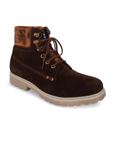 

ZAPATOZ Men Brown Solid Suede High-Top Flat Boots