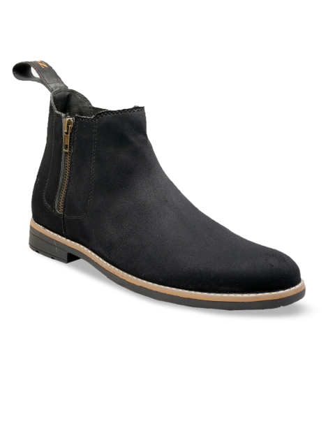 

ZAPATOZ Men Black Solid Suede High-Top Flat Boots