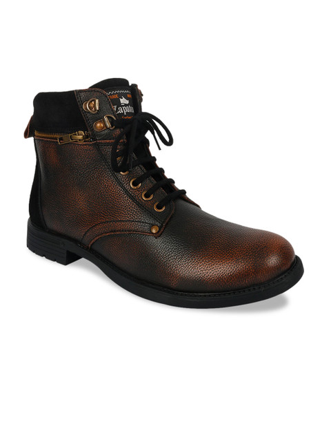 

ZAPATOZ Men Brown Solid Leather Mid-Top Flat Boots