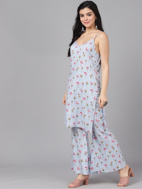 

AKS Women Blue & Magenta Printed Kurta with Palazzos