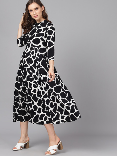 

AKS Women Black Printed A-Line Dress