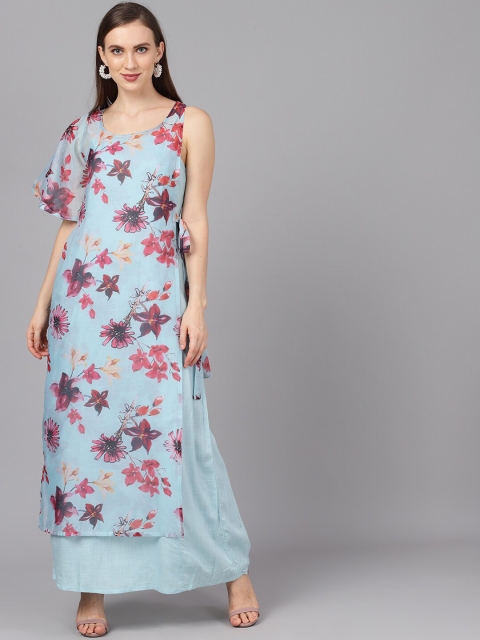 

AKS Women Blue & Pink Printed Layered Maxi Dress