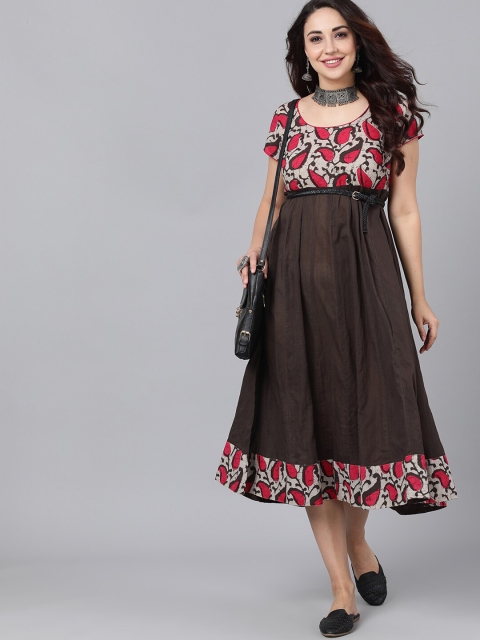 

AKS Women Brown & Pink Ethnic Printed Empire Dress
