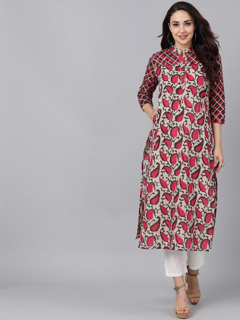 

AKS Women Brown & Pink Printed Straight Kurta