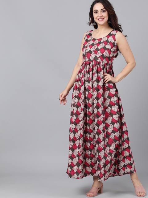 

AKS Women Brown Printed Maxi Dress
