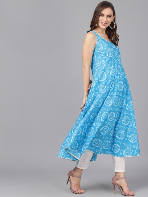 

AKS Women Turquoise Blue & White Printed Anarkali Kurta