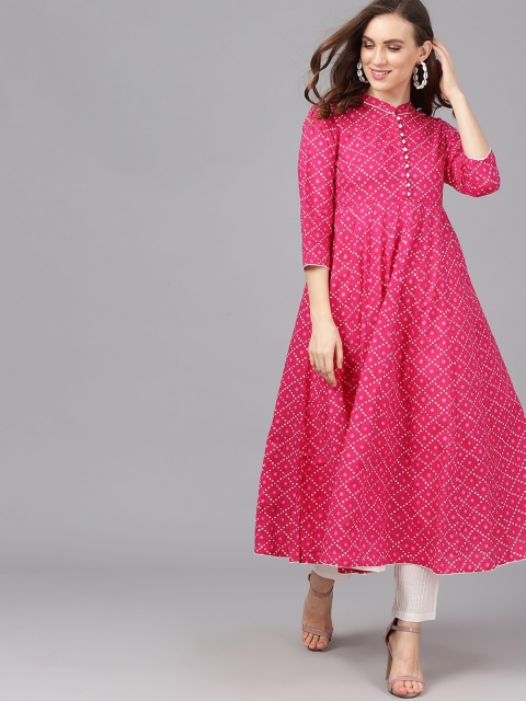 

AKS Women Magenta & White Printed Anarkali Kurta