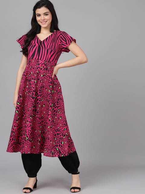 

AKS Women Magenta & Brown Animal Printed Anarkali Kurta