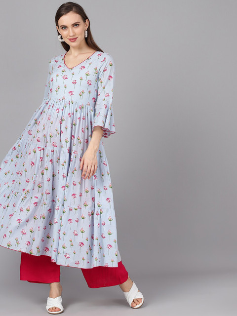 

AKS Women Blue & Pink Printed Anarkali Kurta