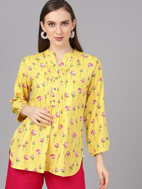 

AKS Women Yellow Floral Printed Top