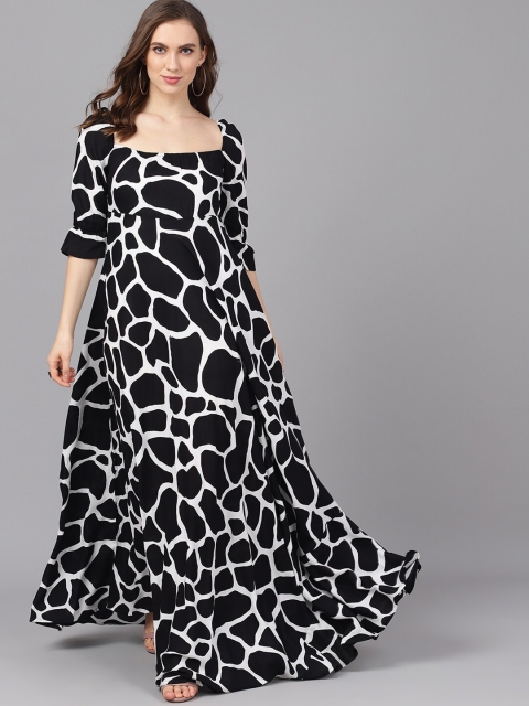 

AKS Women Black & White Printed Maxi Dress