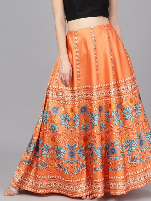 

AKS Women Orange & Blue Digital Printed Flared Maxi Skirt