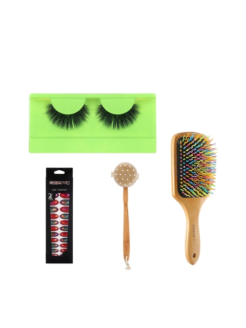 

Rozia Set of Hairbrush, Nail Art Kit, Eyelashes & In-Shower Body Brush, Brown