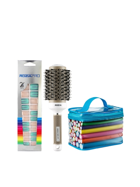 

Rozia Set of Round Hair Brush, Nail Art Kit with Glue & Hair Rollers, Multi