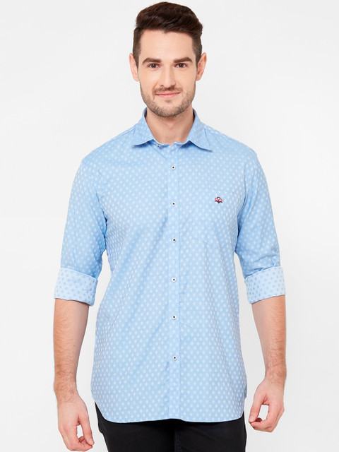 

Donzell Men Turquoise Blue & White Regular Fit Self Design Casual Shirt