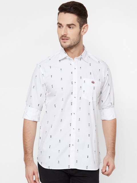 

Donzell Men White & Blue Regular Fit Printed Casual Shirt