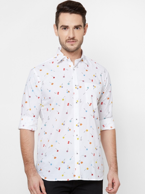 

Donzell Men White & Blue Cherry Printed Casual Shirt