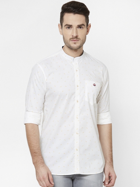

Donzell Men White Regular Fit Printed Casual Shirt
