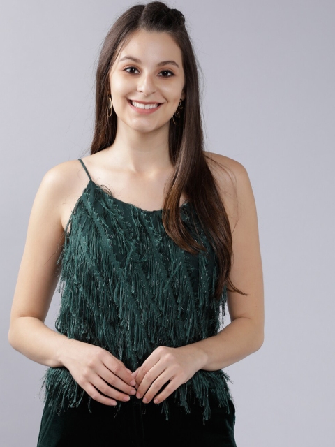 

Tokyo Talkies Women Green Fringed A-Line Top