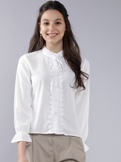 

Tokyo Talkies Women White Solid Lace Shirt Style Top