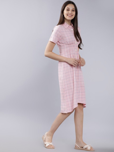 

Tokyo Talkies Women Pink Checked Empire Dress
