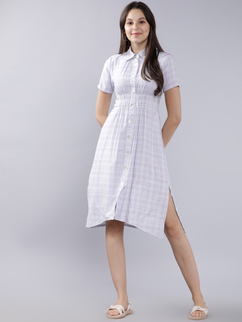 

Tokyo Talkies Women Pastel Blue & White Checked Shirt Dress