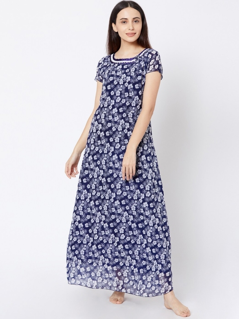 

Sweet Dreams Navy Blue & White Printed Nightdress