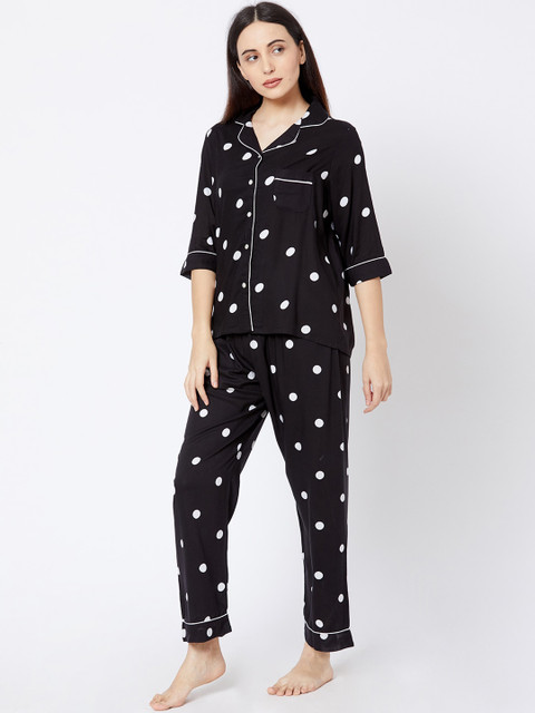 

Sweet Dreams Women Black & White Printed Night Suit