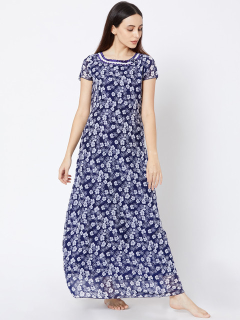 

Sweet Dreams Women Navy Blue Printed Nightdress