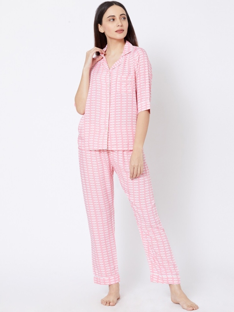 

Sweet Dreams Women Pink & White Printed Night suit