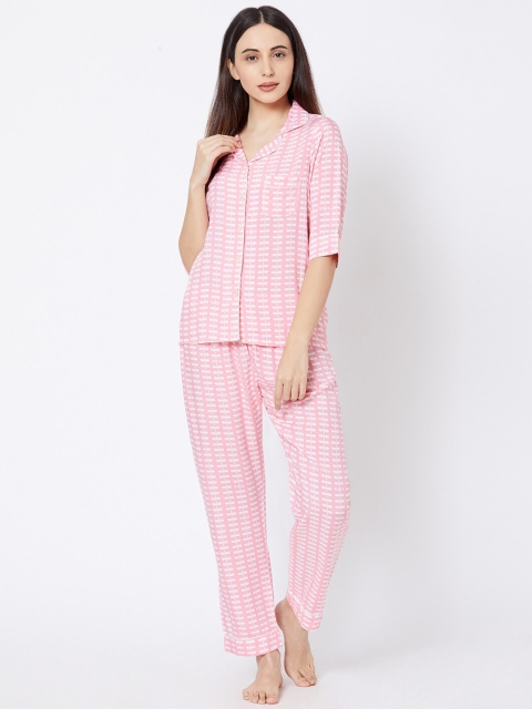 

Sweet Dreams Women Peach-Coloured & White Printed Night Suit FF-300601